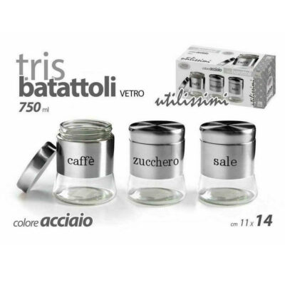 Tris barattoli argento da 750 ml in vetro