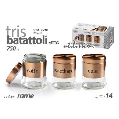 Tris barattoli rame da 750 ml in vetro