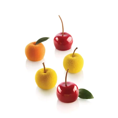 stampi in silicone per frutta realistica a forma di mela, ciliegia e pesca