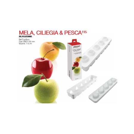 SILIKOMART STAMPO IN SILICONE A FORMA DI MELA,CILIEGIA E PESCA 115, diametro 60 H 55MM+ SUPPORTO IN PLASTICA